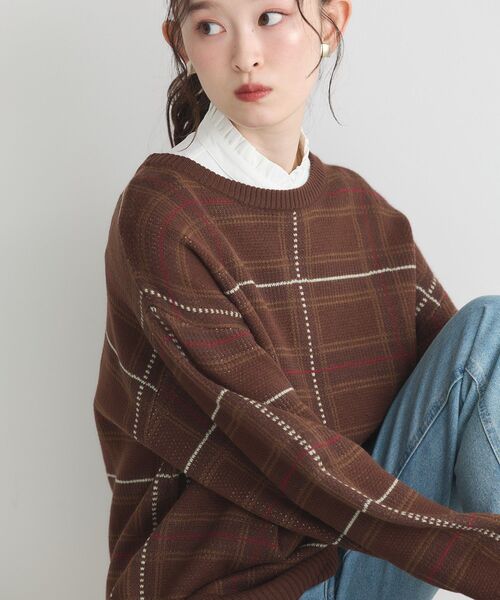 earth music&ecology(アースミュージックアンドエコロジー)の「チェックジャガードニットプルオーバー(ニット/セーター・レディース・ブルー系その他5/ブラウン系その他4・FREE)」の19枚目の写真