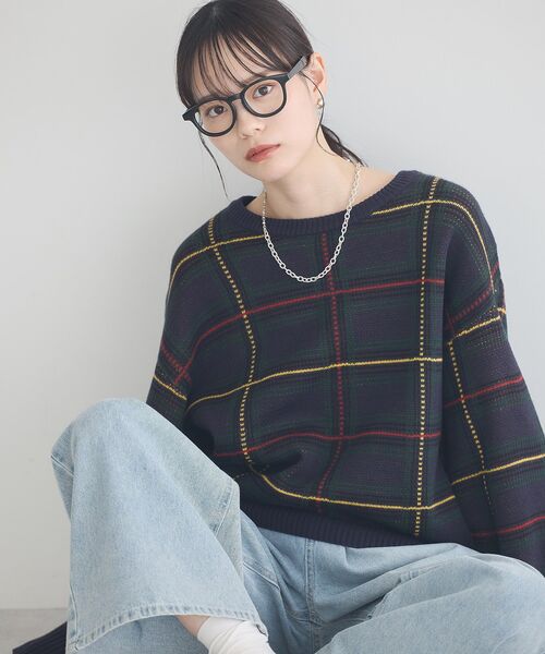 earth music&ecology(アースミュージックアンドエコロジー)の「チェックジャガードニットプルオーバー(ニット/セーター・レディース・ブルー系その他5/ブラウン系その他4・FREE)」の20枚目の写真