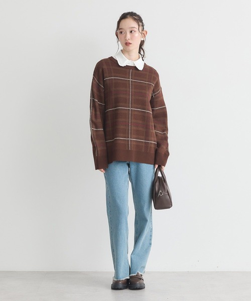 earth music&ecology(アースミュージックアンドエコロジー)の「チェックジャガードニットプルオーバー(ニット/セーター・レディース・ブルー系その他5/ブラウン系その他4・FREE)」の13枚目の写真