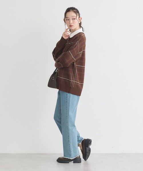 earth music&ecology(アースミュージックアンドエコロジー)の「チェックジャガードニットプルオーバー(ニット/セーター・レディース・ブルー系その他5/ブラウン系その他4・FREE)」の14枚目の写真