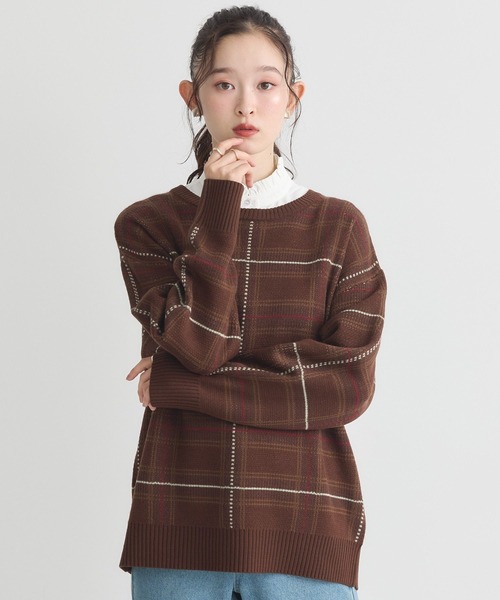 earth music&ecology(アースミュージックアンドエコロジー)の「チェックジャガードニットプルオーバー(ニット/セーター・レディース・ブルー系その他5/ブラウン系その他4・FREE)」の16枚目の写真