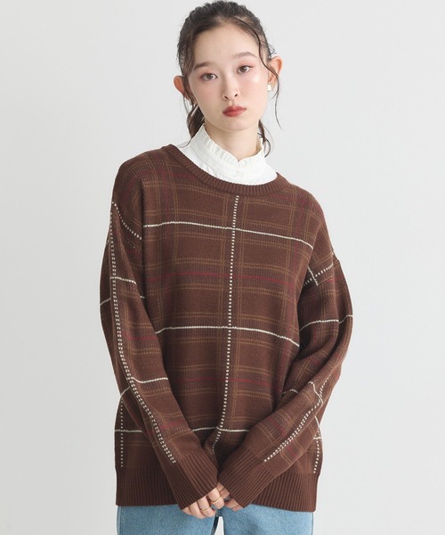 earth music&ecology(アースミュージックアンドエコロジー)の「チェックジャガードニットプルオーバー(ニット/セーター・レディース・ブルー系その他5/ブラウン系その他4・FREE)」の18枚目の写真