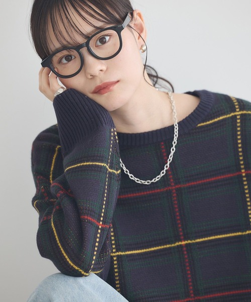 earth music&ecology(アースミュージックアンドエコロジー)の「チェックジャガードニットプルオーバー(ニット/セーター・レディース・ブルー系その他5/ブラウン系その他4・FREE)」の8枚目の写真