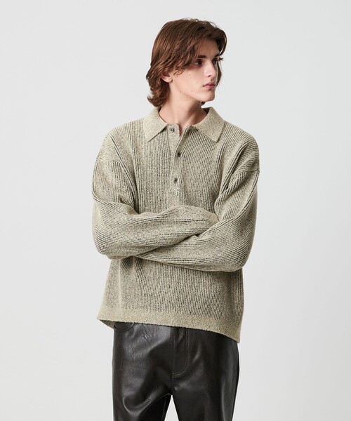 MONKEY TIME（モンキータイム）の「ループヤーン プレーティング ポロシャツ（ニット/セーター・メンズ・ブラック/ベージュ・XL/L/M/S）」の2枚目の写真