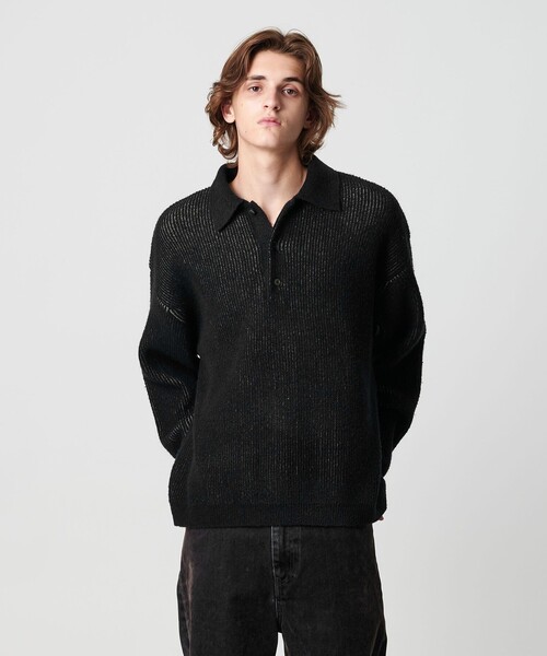 MONKEY TIME（モンキータイム）の「ループヤーン プレーティング ポロシャツ（ニット/セーター・メンズ・ブラック/ベージュ・XL/L/M/S）」の3枚目の写真