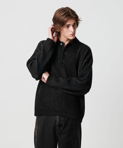 MONKEY TIME（モンキータイム）の「ループヤーン プレーティング ポロシャツ（ニット/セーター・メンズ・ブラック/ベージュ・XL/L/M/S）」の4枚目の写真