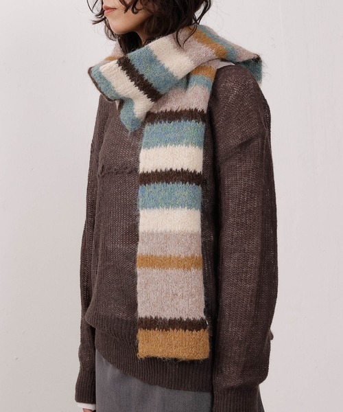 美品】onedayapartmentjapan モヘアマルチボーダーマフラー