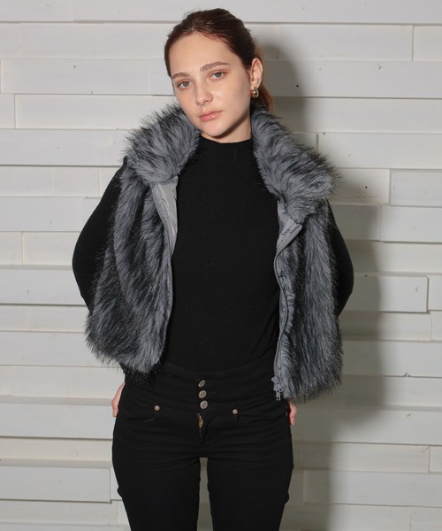 セール】ダブルジップショート丈ファーベスト（ベスト）｜GLAMOROUS