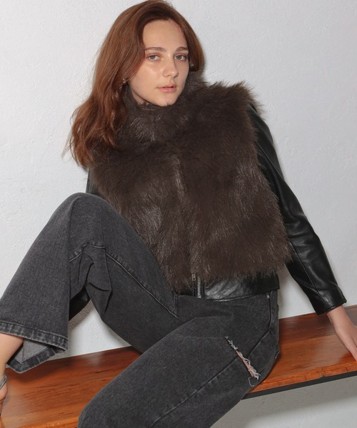 GLAMOROUS JANE（グラマラスジェーン）の「ダブルジップショート丈ファーベスト（ベスト・レディース・ベージュ/ブラウン/ライトベージュ/ライトブラウン/チャコールグレー・FREE）」の15枚目の写真