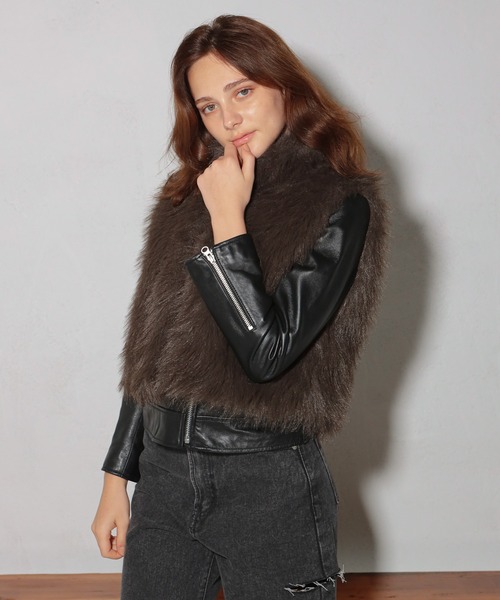 GLAMOROUS JANE（グラマラスジェーン）の「ダブルジップショート丈ファーベスト（ベスト・レディース・ベージュ/ブラウン/ライトベージュ/ライトブラウン/チャコールグレー・FREE）」の9枚目の写真