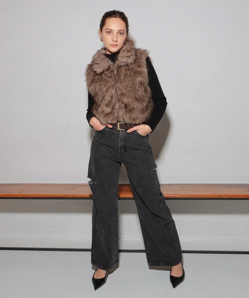 GLAMOROUS JANE（グラマラスジェーン）の「ダブルジップショート丈ファーベスト（ベスト・レディース・ベージュ/ブラウン/ライトベージュ/ライトブラウン/チャコールグレー・FREE）」の17枚目の写真