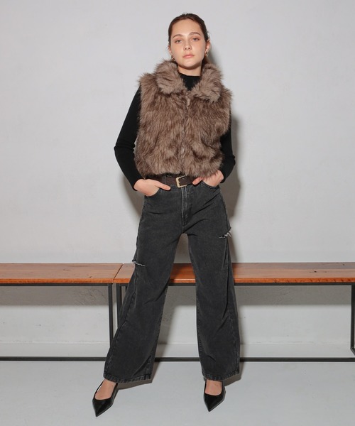 GLAMOROUS JANE（グラマラスジェーン）の「ダブルジップショート丈ファーベスト（ベスト・レディース・ベージュ/ブラウン/ライトベージュ/ライトブラウン/チャコールグレー・FREE）」の22枚目の写真