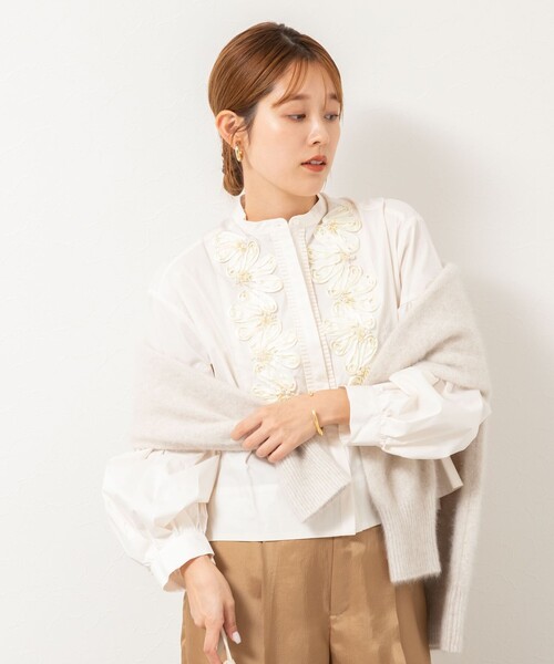 セール】【SOI-MeME/ソワメム】コードエンブロイダリーパールブラウス