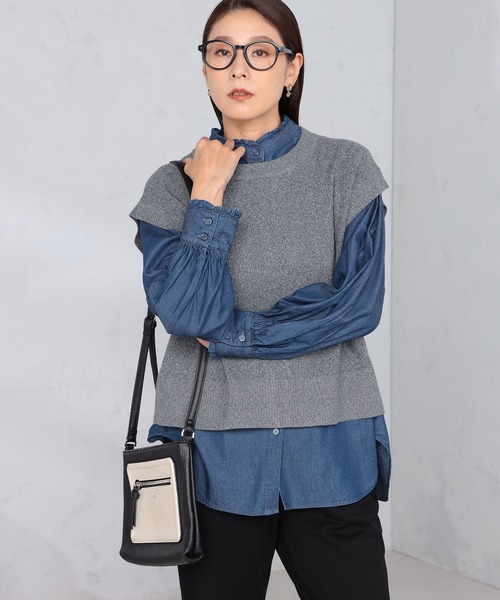 GALLORIA（ギャローリア）の「バックスリットニットベスト（ベスト・レディース・グレー/モカ・S/M/L/LL）」の2枚目の写真