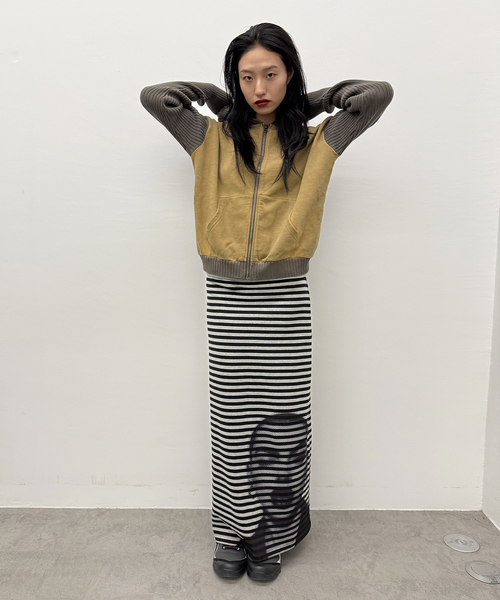 Oriens JOURNAL STANDARD（オリエンス ジャーナルスタンダード）の「ニットドッキングフーディー（その他アウター・レディース・パープル/グレー/マスタード・FREE）」の4枚目の写真