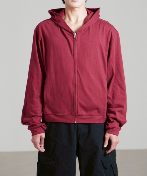 Chikashitsu +(チカシツプラス)の「【Chikashitsu +】light touch cropped hoodie / 【チカシツプラス】ライトタッチクロップドパーカー(パーカー・メンズ・ブラック/レッド/グレー・ONE SIZE)」の6枚目の写真