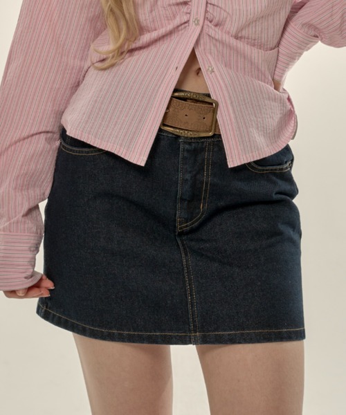 hazyl(ヘイジル)の「stitch denim skirt / ステッチデニムスカート(スカート・レディース・ブラック/ブルー・SMALL/MEDIUM)」の2枚目の写真