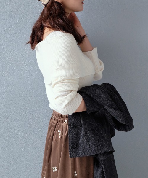 セール】オフショルリブニットトップス（ニット/セーター）｜Rejoule
