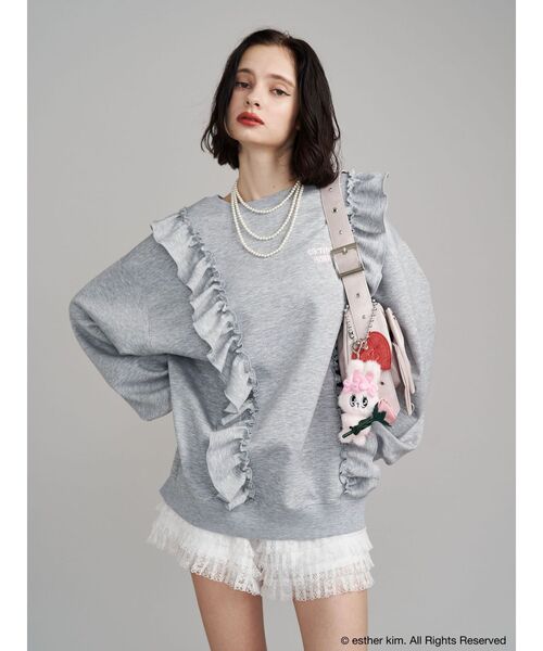 jouetie（ジュエティ）の「【Esther Bunny×jouetie】フリルプルオーバー スウェット トレーナー（スウェット・レディース・グレー/オフホワイト・MEDIUM）」の5枚目の写真
