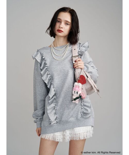 jouetie（ジュエティ）の「【Esther Bunny×jouetie】フリルプルオーバー スウェット トレーナー（スウェット・レディース・グレー/オフホワイト・MEDIUM）」の3枚目の写真