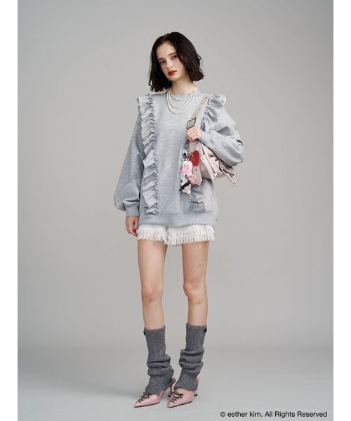 jouetie（ジュエティ）の「【Esther Bunny×jouetie】フリルプルオーバー スウェット トレーナー（スウェット・レディース・グレー/オフホワイト・MEDIUM）」の6枚目の写真