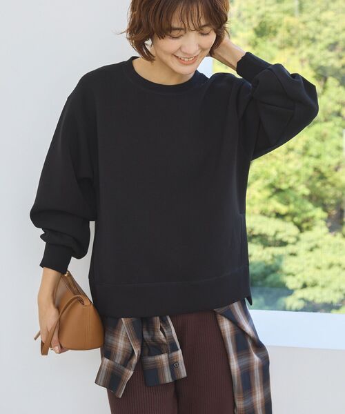 AMERICAN HOLIC(アメリカンホリック)の「サイドスリットダンボールプルオーバー(スウェット・レディース・チョコ/杢グレー/ブラック/ネイビー/ピンク・M/L)」の7枚目の写真