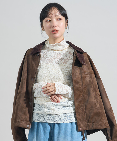 FREAK'S STORE(フリークスストア)の「起毛レーストップス/シアートップス(Tシャツ/カットソー・レディース・オフホワイト/ブラック・フリ-)」の6枚目の写真