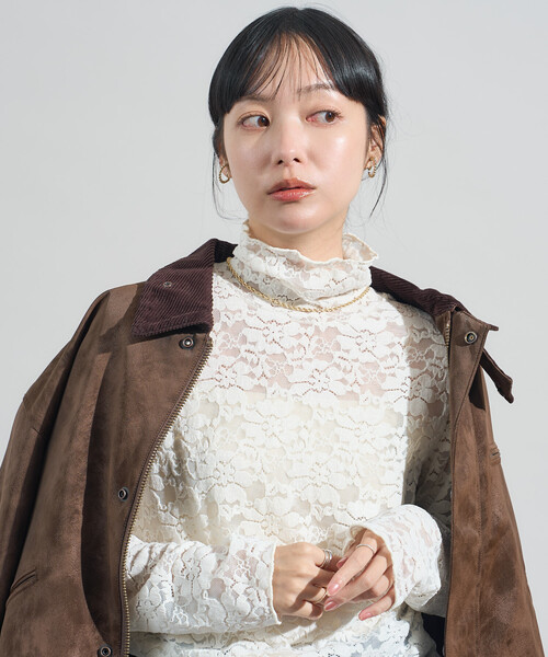 FREAK'S STORE(フリークスストア)の「起毛レーストップス/シアートップス(Tシャツ/カットソー・レディース・オフホワイト/ブラック・フリ-)」の14枚目の写真