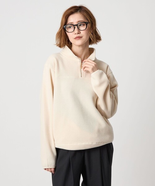 conte(コンテ)の「<conte>フリース ジップ プルオーバー(Tシャツ/カットソー・レディース・オフホワイト/ネイビー・FREE)」の3枚目の写真