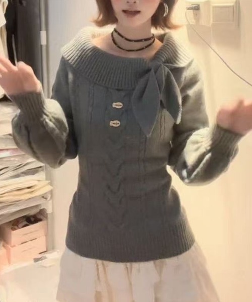 ViViDAY(ビビデー)の「襟リボンニットプルオーバー(ニット/セーター・レディース・グレー/ピンク・M)」の18枚目の写真