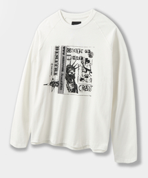ラグラン配色ピグメントアートワークTシャツ_ホワイト