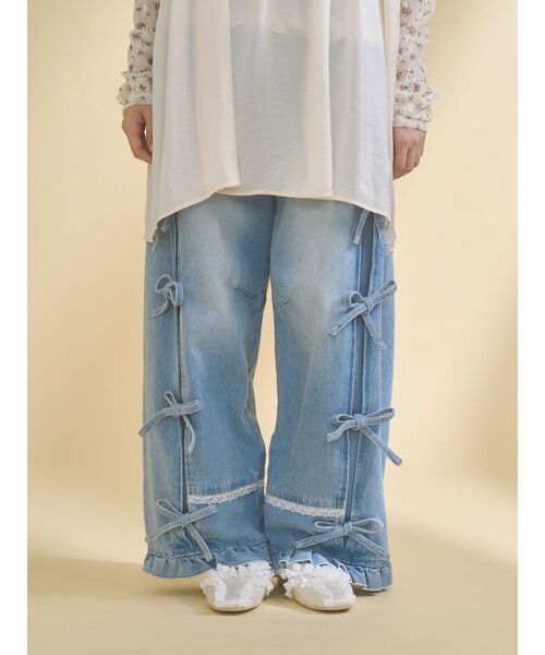 merry jenny（メリージェニー）の「バレルレッグリボンデニムパンツ（デニムパンツ・レディース・グレー/ブルー・FREE）」の2枚目の写真