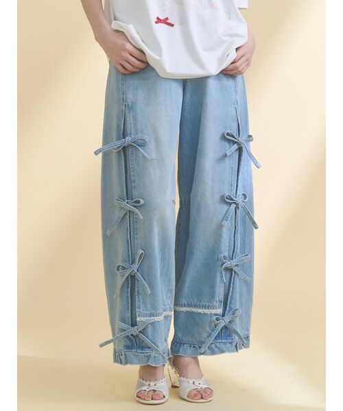 merry jenny（メリージェニー）の「バレルレッグリボンデニムパンツ（デニムパンツ・レディース・グレー/ブルー・FREE）」の7枚目の写真