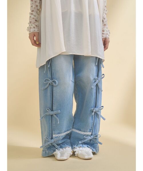 バレルレッグリボンデニムパンツ（デニムパンツ）｜merry jenny