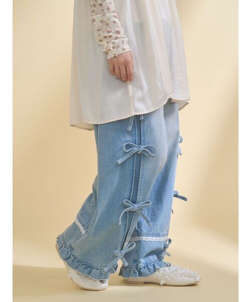 バレルレッグリボンデニムパンツ（デニムパンツ）｜merry jenny