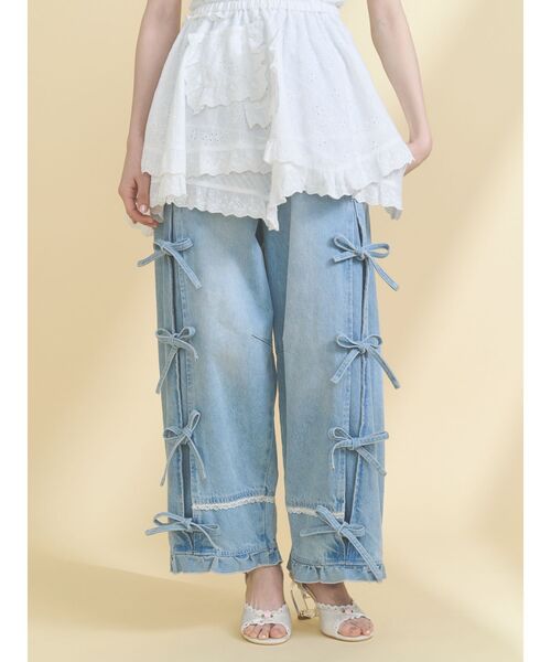 merry jenny（メリージェニー）の「バレルレッグリボンデニムパンツ（デニムパンツ・レディース・グレー/ブルー・FREE）」の3枚目の写真