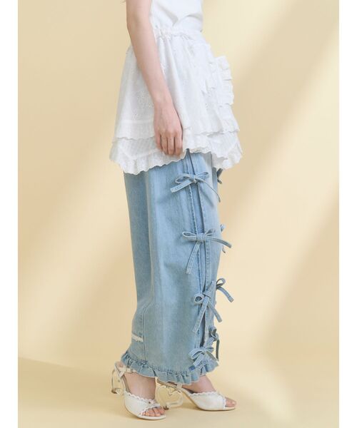 merry jenny（メリージェニー）の「バレルレッグリボンデニムパンツ