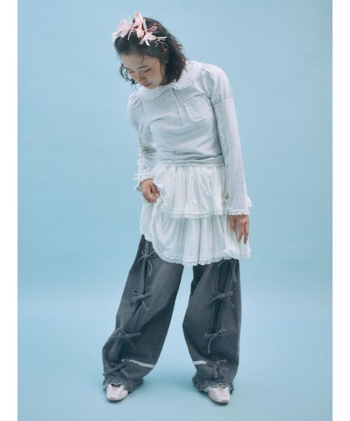 セール】バレルレッグリボンデニムパンツ（デニムパンツ）｜merry