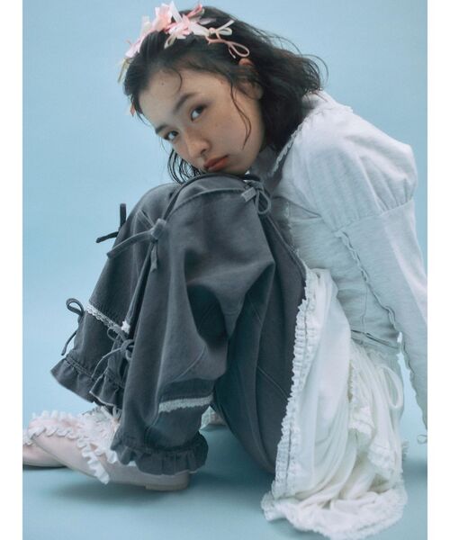 セール】バレルレッグリボンデニムパンツ（デニムパンツ）｜merry