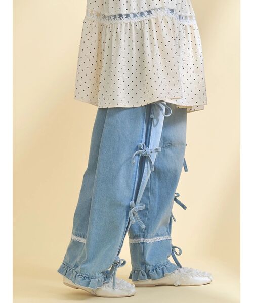 バレルレッグリボンデニムパンツ（デニムパンツ）｜merry jenny