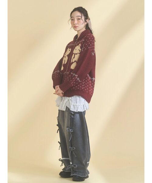 merry jenny（メリージェニー）の「バレルレッグリボンデニムパンツ（デニムパンツ・レディース・グレー/ブルー・FREE）」の3枚目の写真