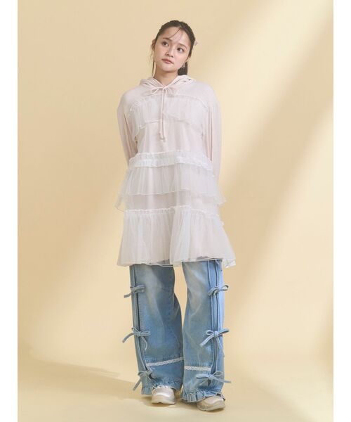 merry jenny（メリージェニー）の「バレルレッグリボンデニムパンツ（デニムパンツ・レディース・グレー/ブルー・FREE）」の4枚目の写真