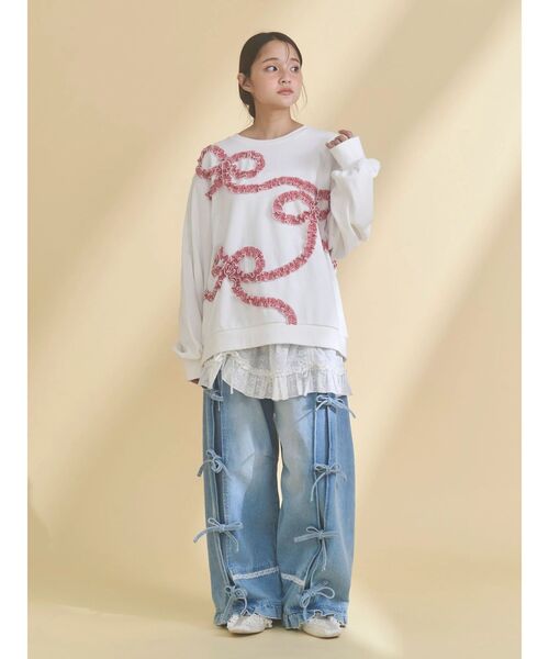 merry jenny（メリージェニー）の「バレルレッグリボンデニムパンツ（デニムパンツ・レディース・グレー/ブルー・FREE）」の5枚目の写真