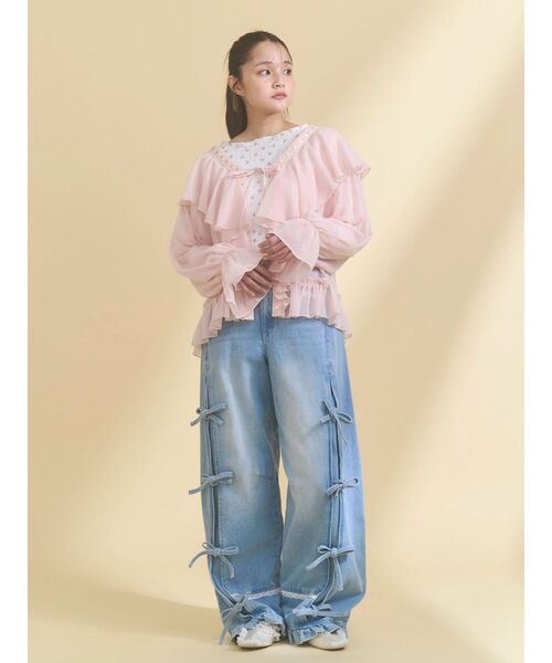 セール】バレルレッグリボンデニムパンツ（デニムパンツ）｜merry