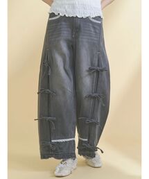 バレルレッグリボンデニムパンツ