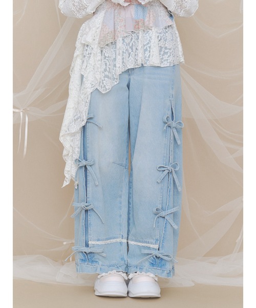 セール】バレルレッグリボンデニムパンツ(デニムパンツ)|merry セール】バレルレッグリボンデニムパンツ(デニムパンツ)|merry