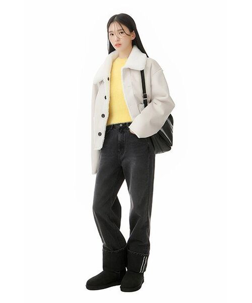 MUSINSA STANDARD WOMAN(ムシンサスタンダードウーマン)の「レディースファジークルーネックニット【イエロー】(ニット/セーター・レディース・その他・SMALL/MEDIUM/LARGE/X-SMALL)」の5枚目の写真