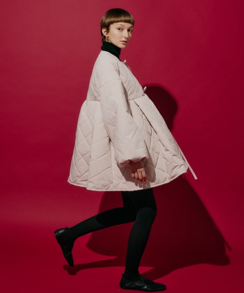 PERNA ペルナ リボンパフショートコート ブラック