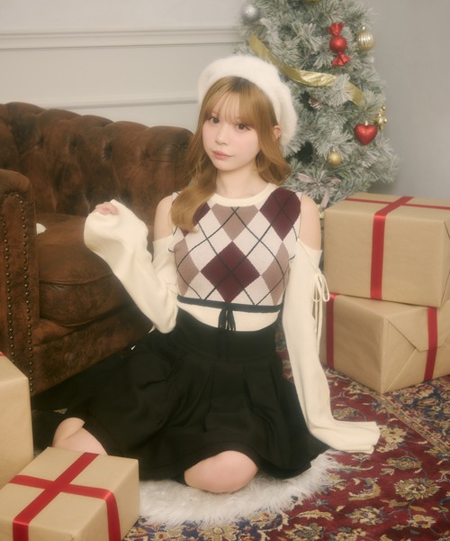 apres jour（アプレジュール）の「肩あきアーガイルニット（ニット/セーター・レディース・ホワイト系その他/ブラック系その他/グレー・X-LARGE/フリー）」の13枚目の写真