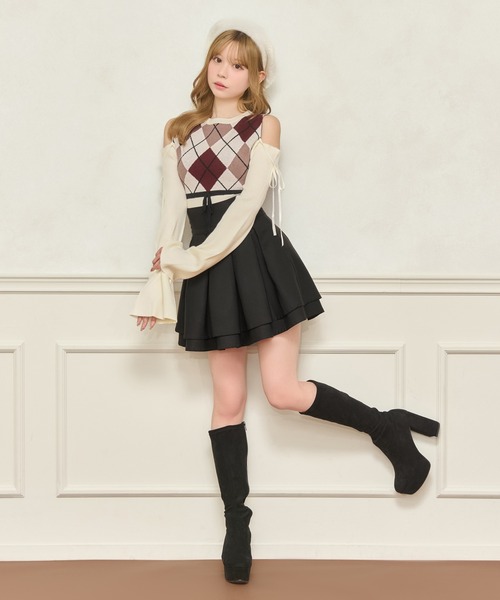 apres jour（アプレジュール）の「肩あきアーガイルニット（ニット/セーター・レディース・ホワイト系その他/ブラック系その他/グレー・X-LARGE/フリー）」の22枚目の写真